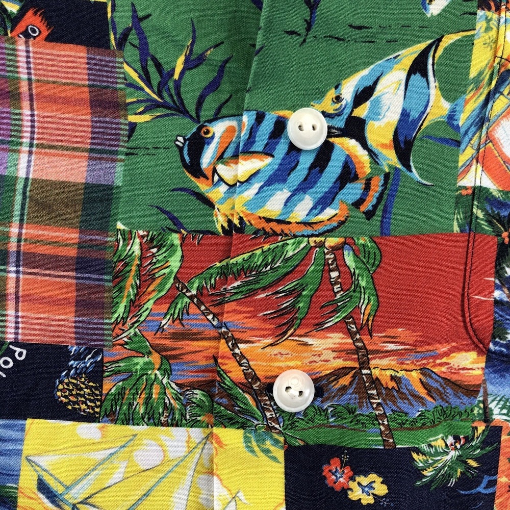 Polo Ralph Lauren Shirt MensMedium Camp Patchwork Classic Fit Loop Collar Resort - Picture 5 of 16